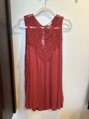 Steven By Steve Madden Crochet Yoke Sleeveless Tank - Rust Red